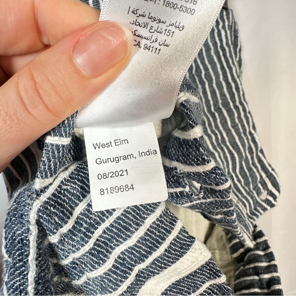 West Elm Silk Blend Striped Pillow Covers Button Front Set of 2 19x19 Navy - Picture 9 of 13